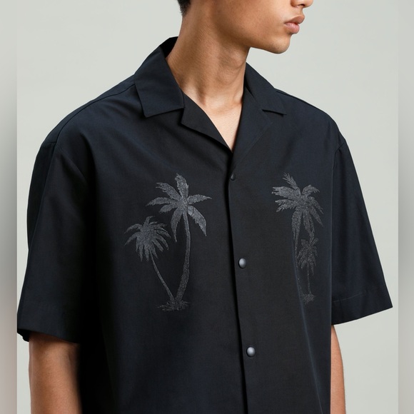 Palm Angels Other - Palm Angels Black Button Up Shirt Palm Tree Print Mens Bowler Shirt
